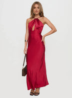 Red Halter Neck Cutout Backless Maxi Dress Sleeveless Prom Dresses