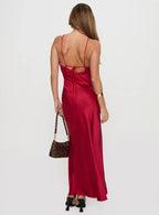 Red Halter Neck Cutout Backless Maxi Dress Sleeveless Prom Dresses