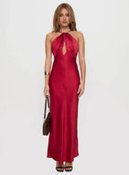 Red Halter Neck Cutout Backless Maxi Dress Sleeveless Prom Dresses