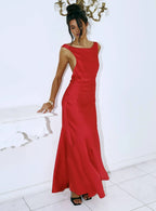 Red Open - Back Tie - Waist Maxi Dress Cheap Prom Dresses