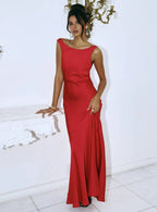 Red Open - Back Tie - Waist Maxi Dress Cheap Prom Dresses