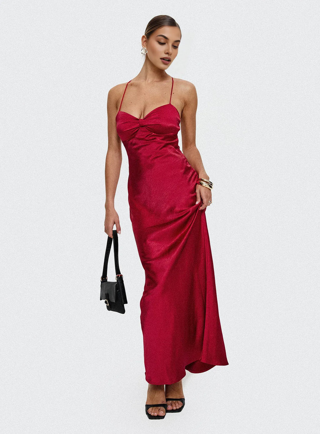 Red Spaghetti Strap Backless - Up Maxi Dress Elegant Prom Dresses