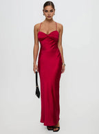 Red Spaghetti Strap Backless - Up Maxi Dress Elegant Prom Dresses