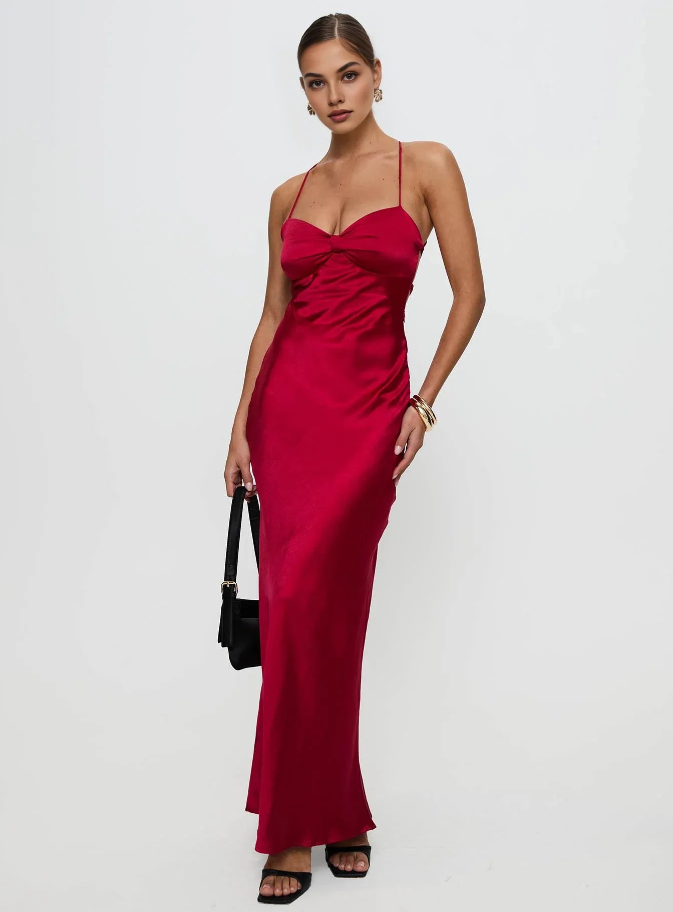 Red Spaghetti Strap Backless - Up Maxi Dress Elegant Prom Dresses