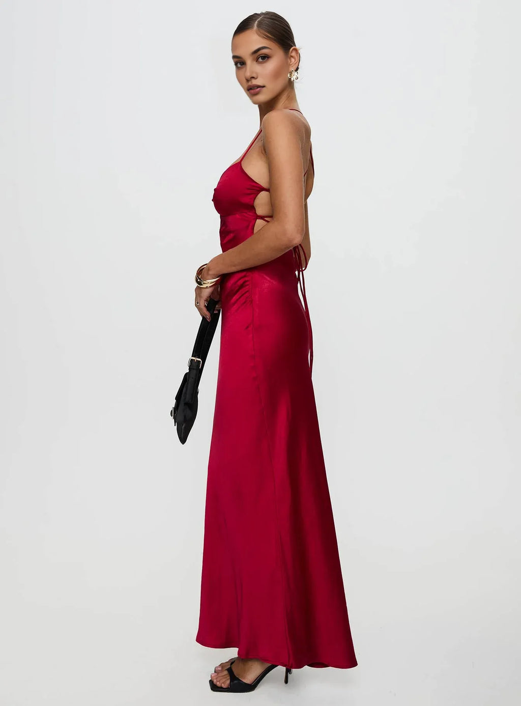 Red Spaghetti Strap Backless - Up Maxi Dress Elegant Prom Dresses