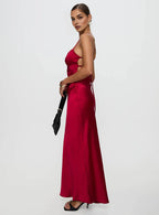 Red Spaghetti Strap Backless - Up Maxi Dress Elegant Prom Dresses