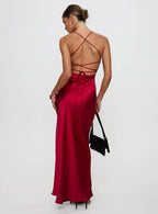 Red Spaghetti Strap Backless - Up Maxi Dress Elegant Prom Dresses