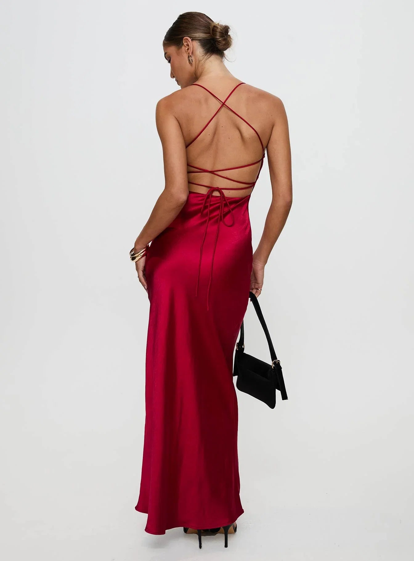 Red Spaghetti Strap Backless - Up Maxi Dress Elegant Prom Dresses