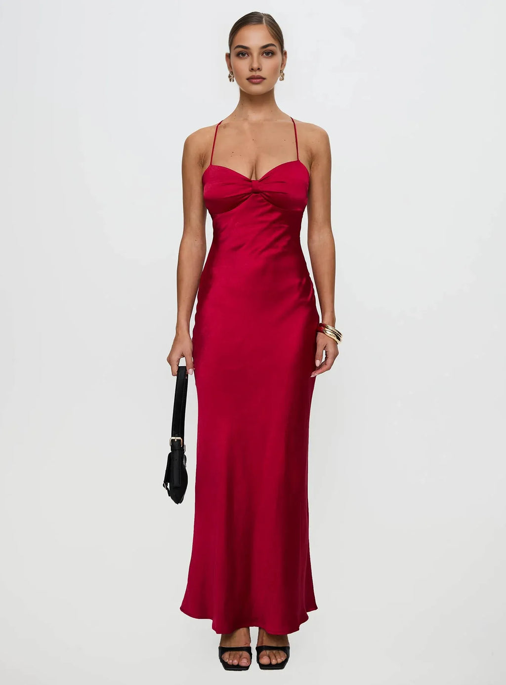 Red Spaghetti Strap Backless - Up Maxi Dress Elegant Prom Dresses