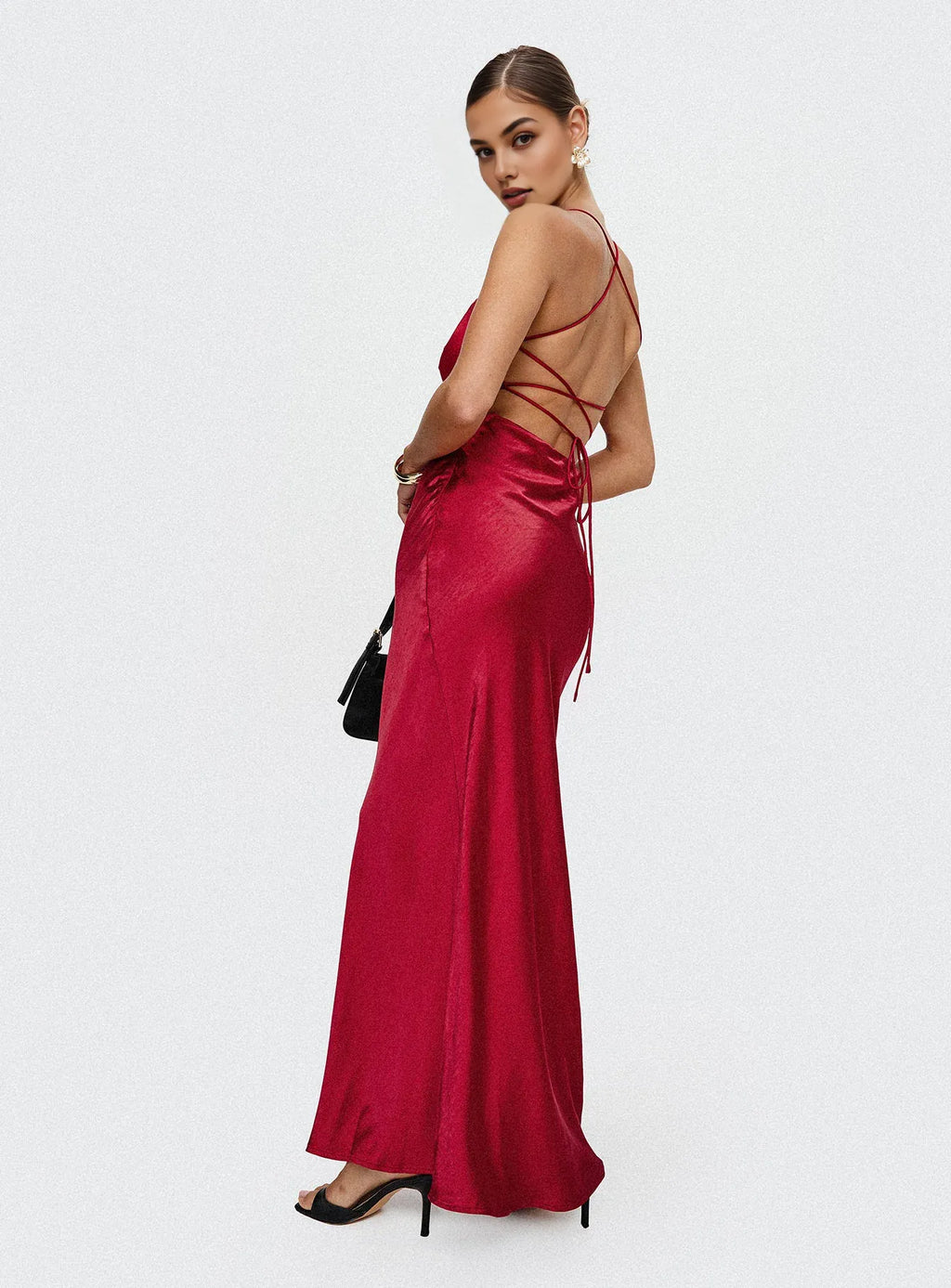 Red Spaghetti Strap Backless - Up Maxi Dress Elegant Prom Dresses