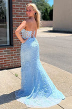 Red Strapless Sweetheart Corset Criss Cross Back Mermaid Prom Dress