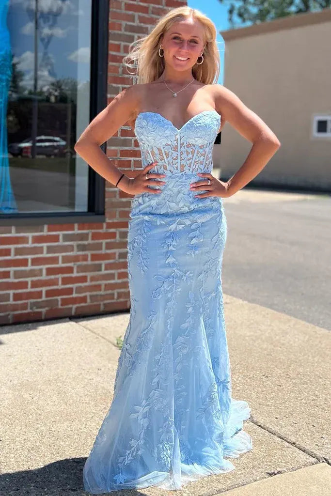 Red Strapless Sweetheart Corset Criss Cross Back Mermaid Prom Dress