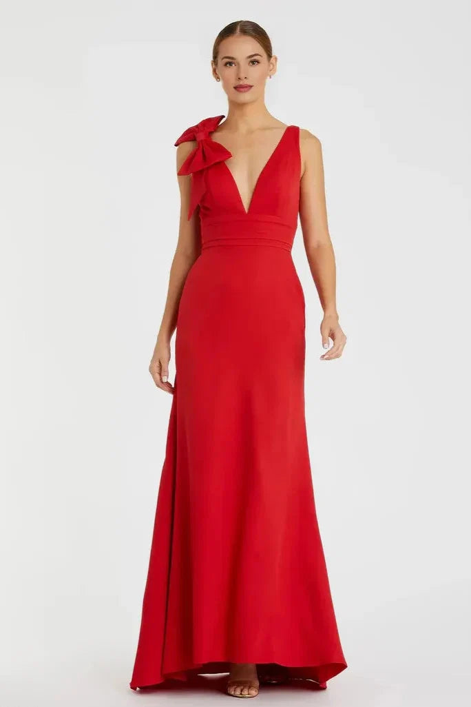 Mermaid/Trumpet V Neck Sleeveless V Back Floor-Length Prom Dress