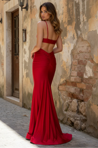 Red Mermaid Sweetheart Spaghetti Strap Open-Back Floor-Length Prom Dress