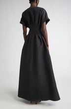 Refined A Line Crew Neck Short Sleeve Button Back Floor Length Evening Dress