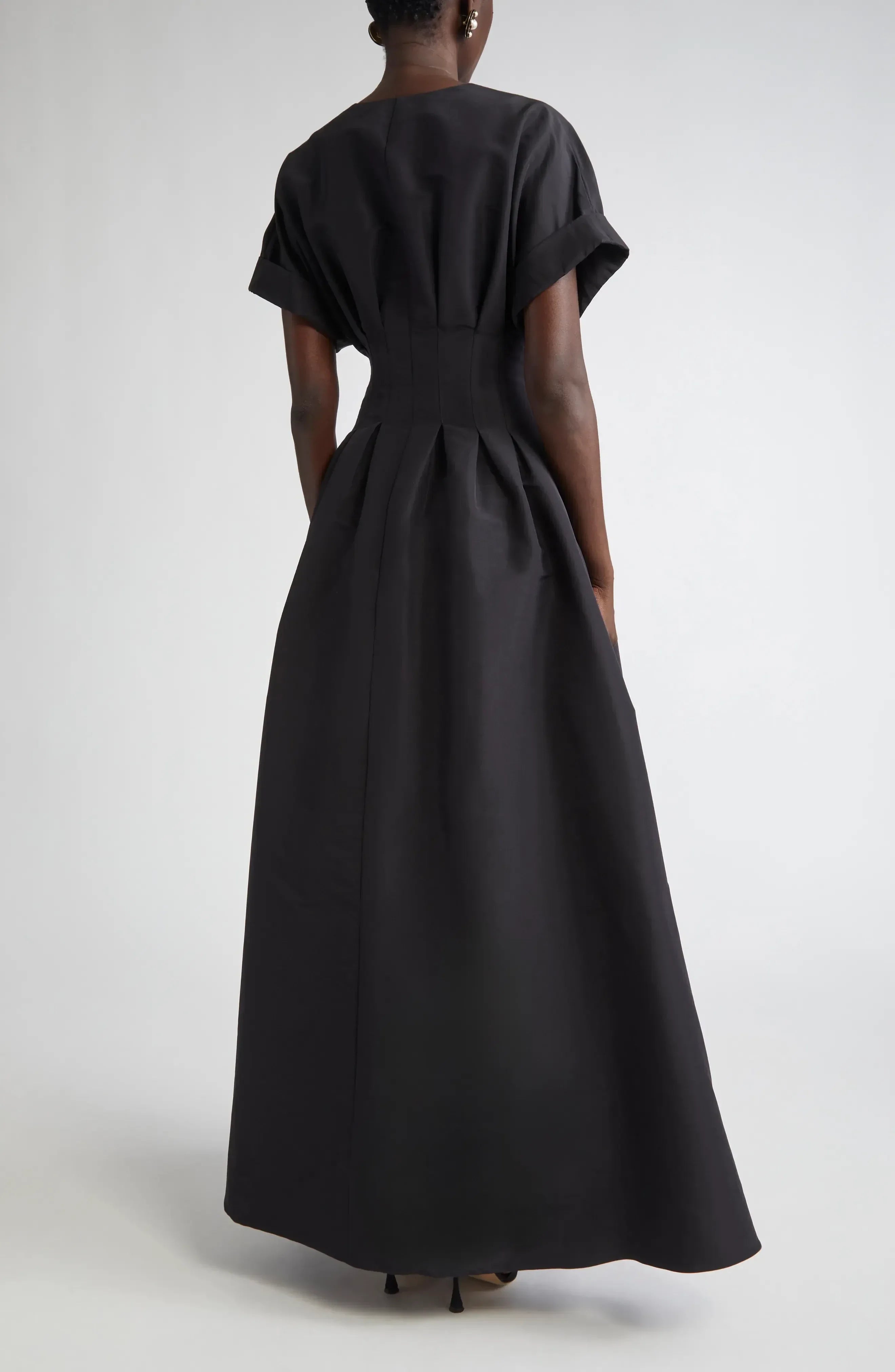 Refined A Line Crew Neck Short Sleeve Button Back Floor Length Evening Dress