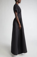Refined A Line Crew Neck Short Sleeve Button Back Floor Length Evening Dress