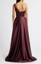 Refined A Line One Shoulder Sleeveless Zipper Back Floor Length Evening Dress