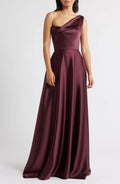 Refined A Line One Shoulder Sleeveless Zipper Back Floor Length Evening Dress