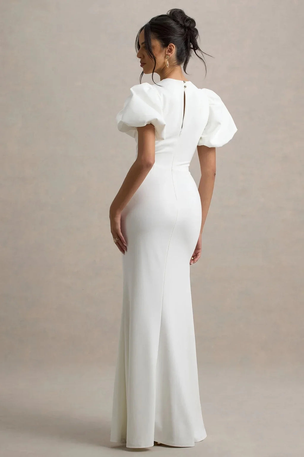 Refined Mermaid Crew Neck Puff Sleeve Keyhole Back Floor Length Evening Dress