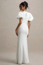 Refined Mermaid Crew Neck Puff Sleeve Keyhole Back Floor Length Evening Dress