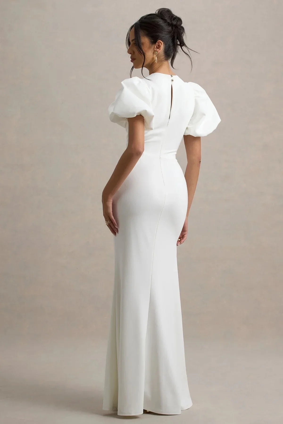 Refined Mermaid Crew Neck Puff Sleeve Keyhole Back Floor Length Evening Dress