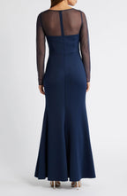 Refined Mermaid Illusion Neck Long Sleeve Zipper Back Floor Length Evening Dress