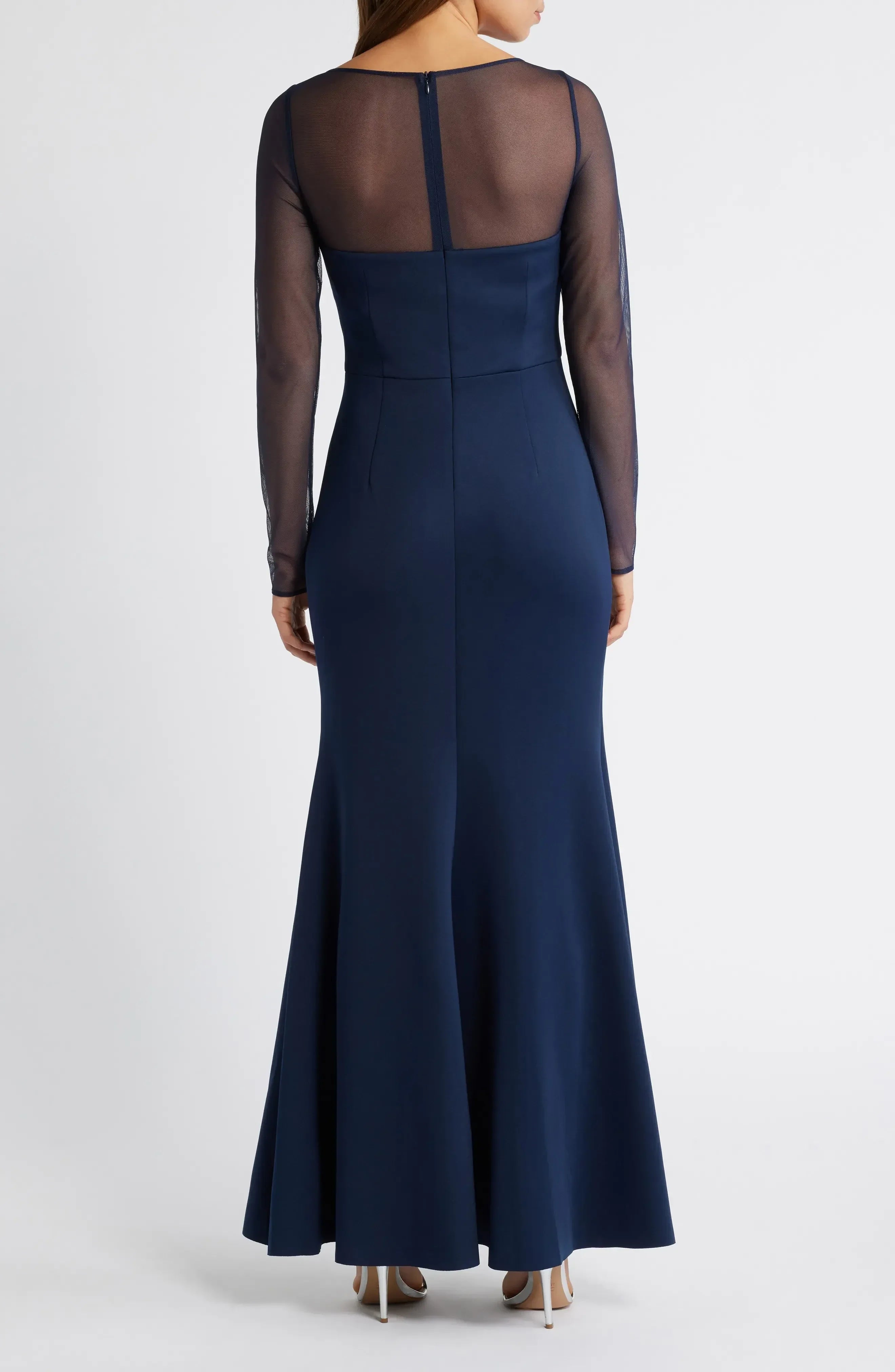 Refined Mermaid Illusion Neck Long Sleeve Zipper Back Floor Length Evening Dress