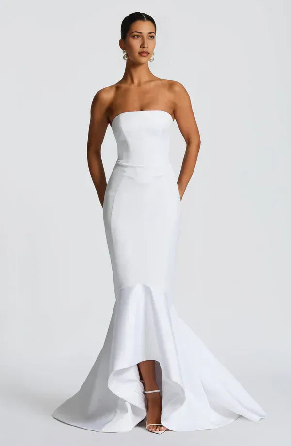 Refined Mermaid Strapless Sleeveless Lace Up Back Train Floor Length For Ladies Evening Dress