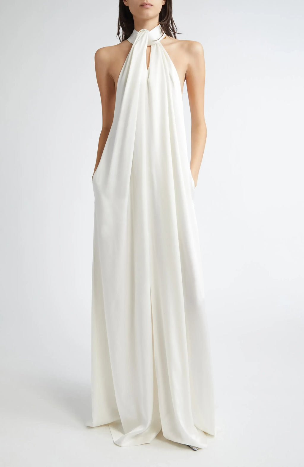 Refined Sheath Halter Neck Sleeveless Tie Back Floor Length Evening Dress