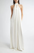 Refined Sheath Halter Neck Sleeveless Tie Back Floor Length Evening Dress