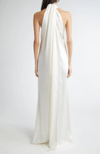 Refined Sheath Halter Neck Sleeveless Tie Back Floor Length Evening Dress