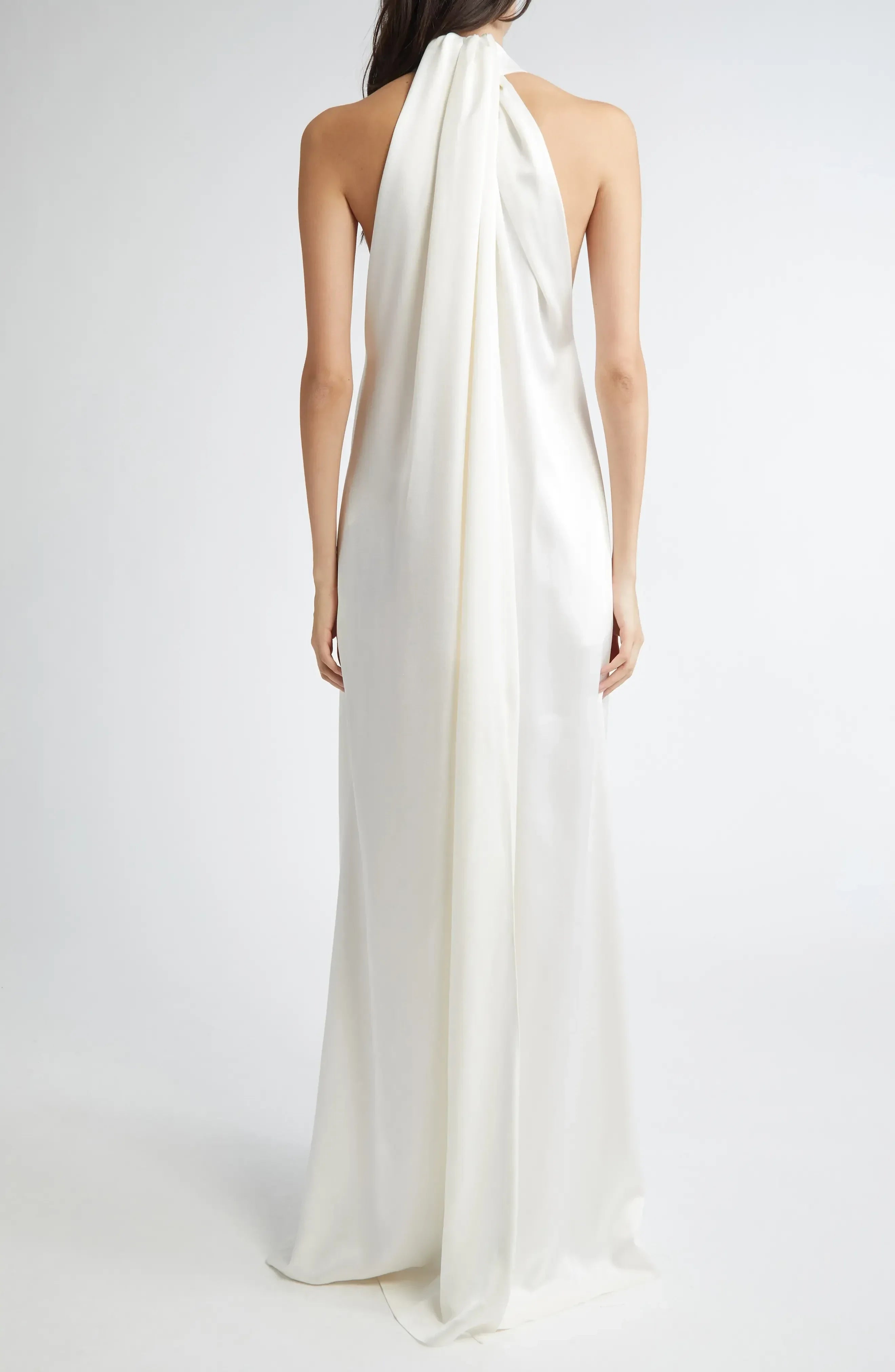 Refined Sheath Halter Neck Sleeveless Tie Back Floor Length Evening Dress