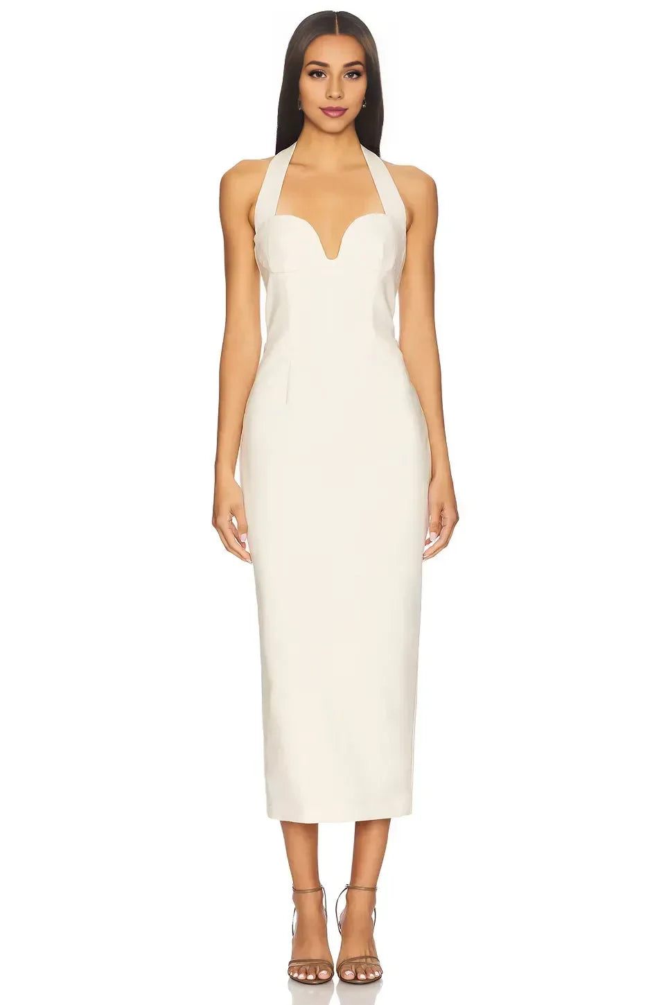 Refined Sheath Halter Neck Sleeveless Zipper Back Midi Length Evening Dress