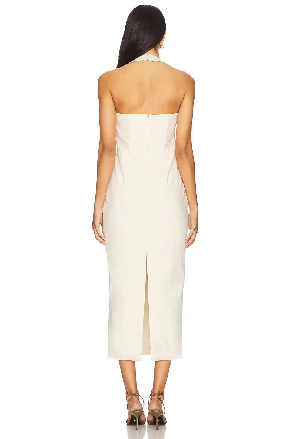 Refined Sheath Halter Neck Sleeveless Zipper Back Midi Length Evening Dress