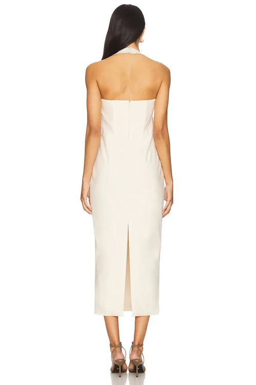 Robe de Soirée Fourreau sans Manches à Col Halter Longueur Midi avec Fermeture Éclair au Dos