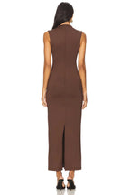 Refined Sheath High Neck Sleeveless Back Slit Midi Evening Dress