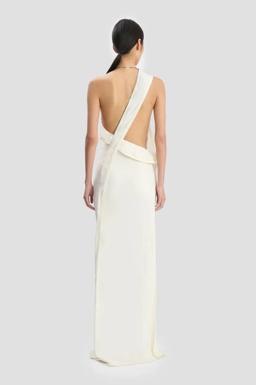 Robe de bal longue pour femme, fourreau raffiné, asymétrique, sans manches, dos croisé