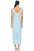 Refined Sheath Square Neck Cap Sleeve Low Back Midi Evening Dress