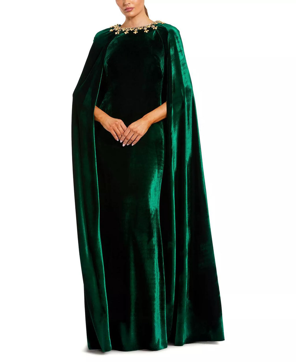 Regal A Line Cape Sleeve Embellished Neck Floor Length For Adults Prom Dress