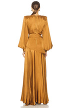 Regal A Line Plunge Neck Puff Sleeve Zipper Back Floor Length Evening Dress