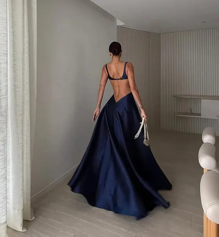 Regal A-Line Scoop Neck Open-Back Floor-Length Evening Gown