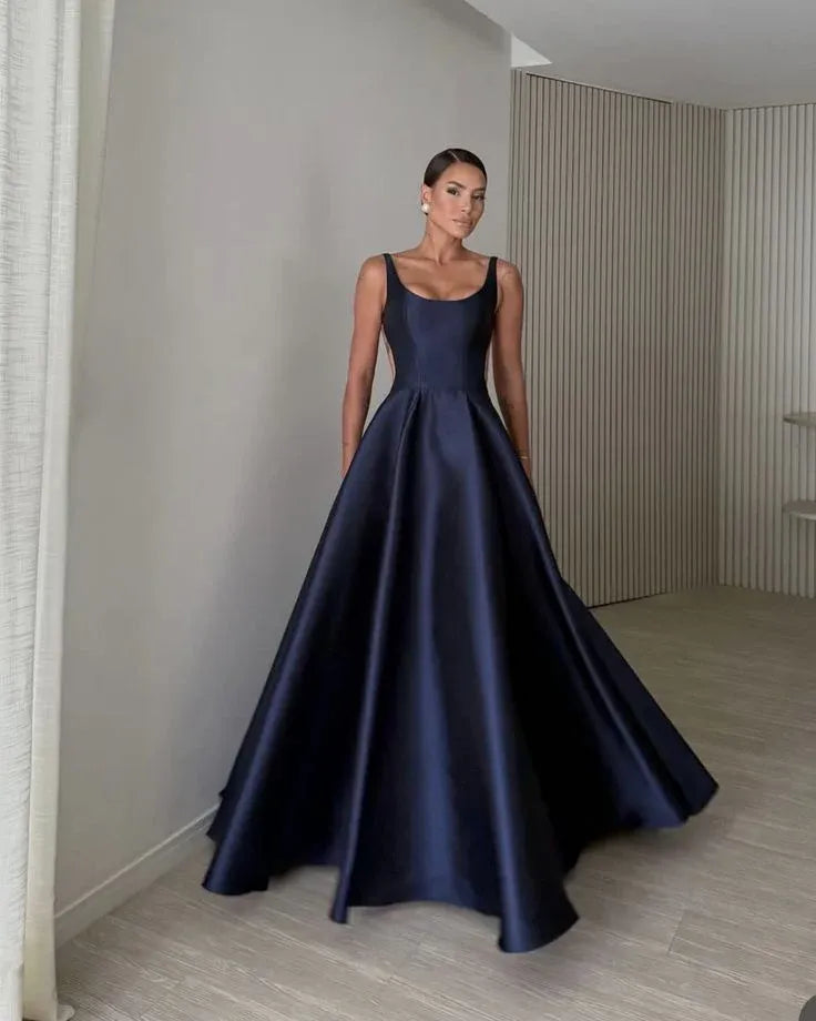 Regal A-Line Scoop Neck Open-Back Floor-Length Evening Gown