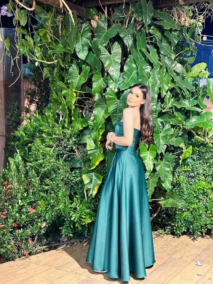 Regal A-Line Strapless Square Neck High Slit Floor-Length Evening Gown