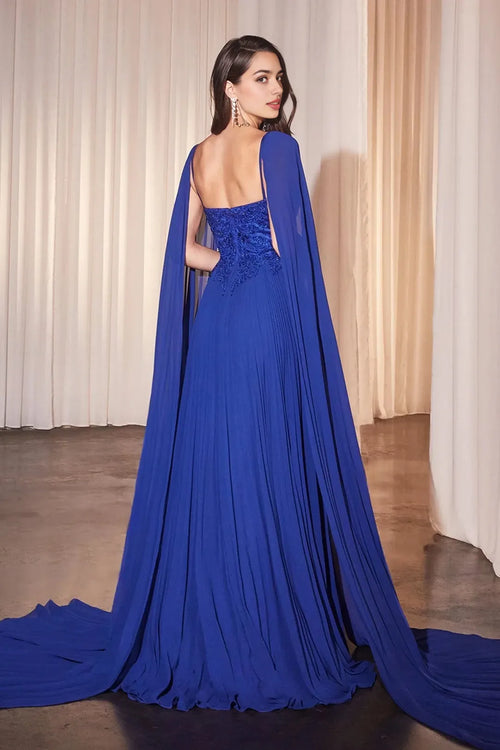 Regal A-Line Sweetheart Neck Cape Sleeve Open Back Train Length Evening Dress