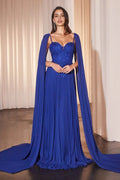 Regal A-Line Sweetheart Neck Cape Sleeve Open Back Train Length Evening Dress