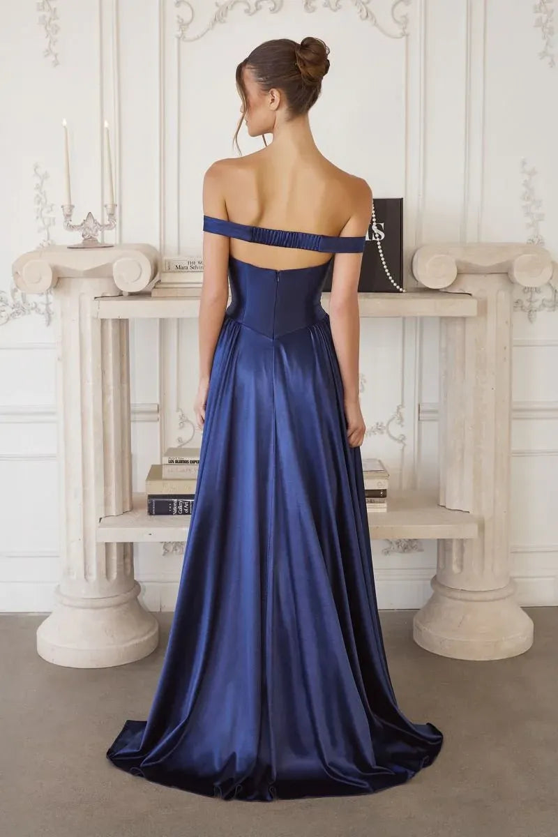 Regal A-Line Sweetheart Off the Shoulder Open Back Floor Length Prom Dress