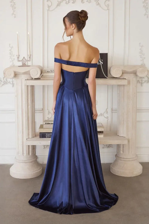 Regal A-Line Sweetheart Off the Shoulder Open Back Floor Length Prom Dress