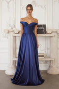 Regal A-Line Sweetheart Off the Shoulder Open Back Floor Length Prom Dress