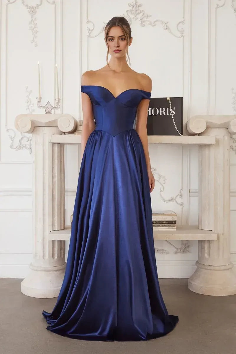 Regal A-Line Sweetheart Off the Shoulder Open Back Floor Length Prom Dress